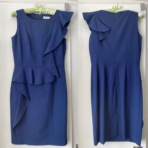 Calvin Klein Asymmetrical Ruffle Blue Dress